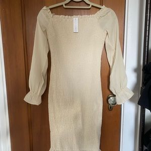 Smocked ruched midi dress